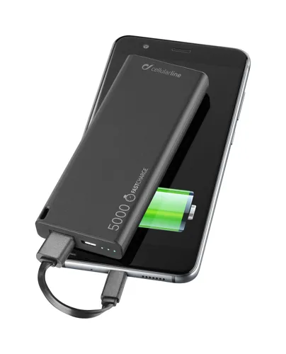 Prémiová powerbanka CellularLine FREEPOWER SLIM s microUSB konektorem, 5000mAh, černá
