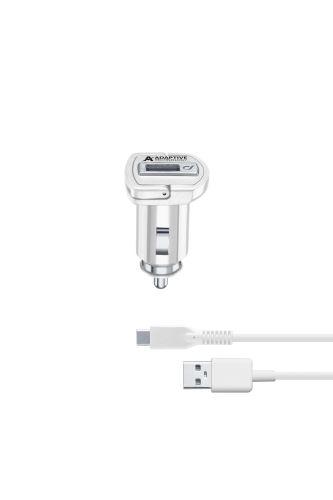 Set CellularLine autonabíjačky a USB-C kábla, adaptívne nabíjanie, 15W, biela