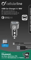 Nabíjecí set USB autonabíječky a USB-C kabelu Cellularline, Qualcomm® Quick Charge™ 3.0, 18W, černý (3)