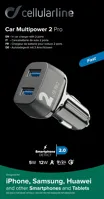Autonabíječka Cellularline Car Multipower 2 PRO s technologií Smartphone Detect, 2 x USB port, 36W, černá (2)