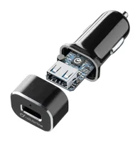 Súprava nabíjačky do auta Cellularline Tetra Force 18 W USB a odolného kábla USB-C, Qualcomm® Quick Charge 3.0, čierna (2)
